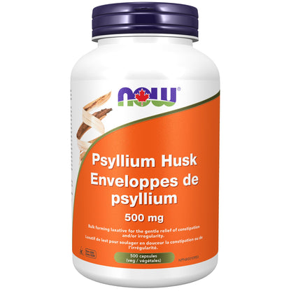 NOW Supplements, Psyllium Husk Caps 500 mg, Natural Soluble Fibre, Intestinal Health*, 500 Veg Capsules