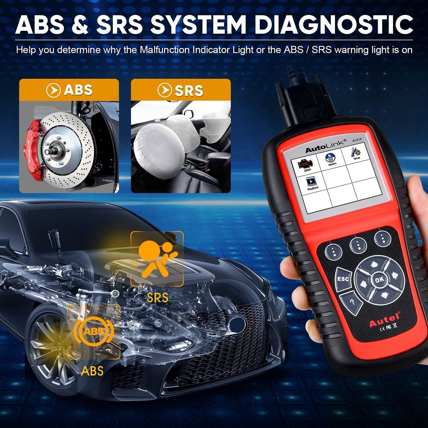 Autel AutoLink AL619 OBD2 Scanner, 2026 Newer ABS SRS Diagnostic Code Reader with10 OBDII Test Modes, Turn Off Check Engine Light, DTC Lookup, Live Data, Updated of MS319/ AL519/ ML519/ ML619 Autel