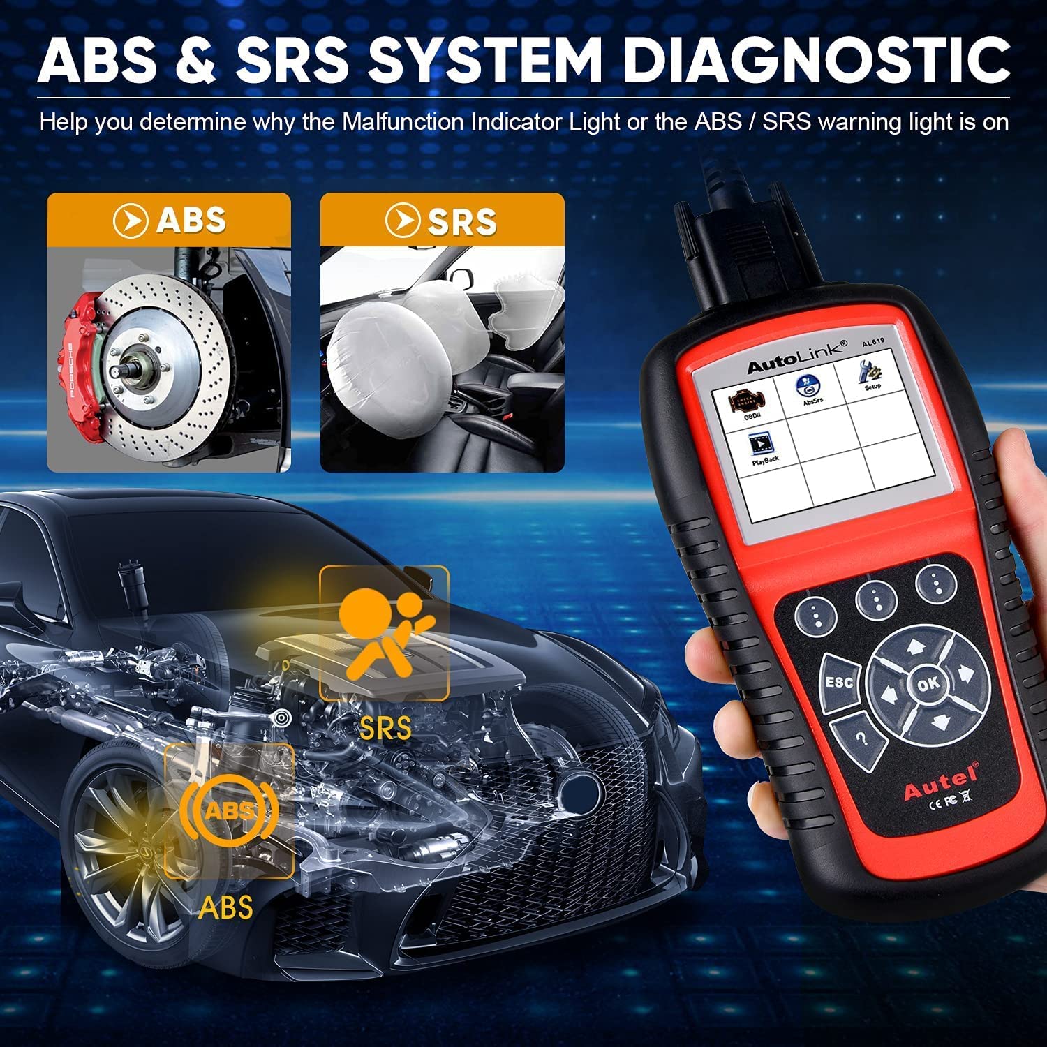 Autel AutoLink AL619 OBD2 Scanner, 2026 Newer ABS SRS Diagnostic Code Reader with10 OBDII Test Modes, Turn Off Check Engine Light, DTC Lookup, Live Data, Updated of MS319/ AL519/ ML519/ ML619 Autel