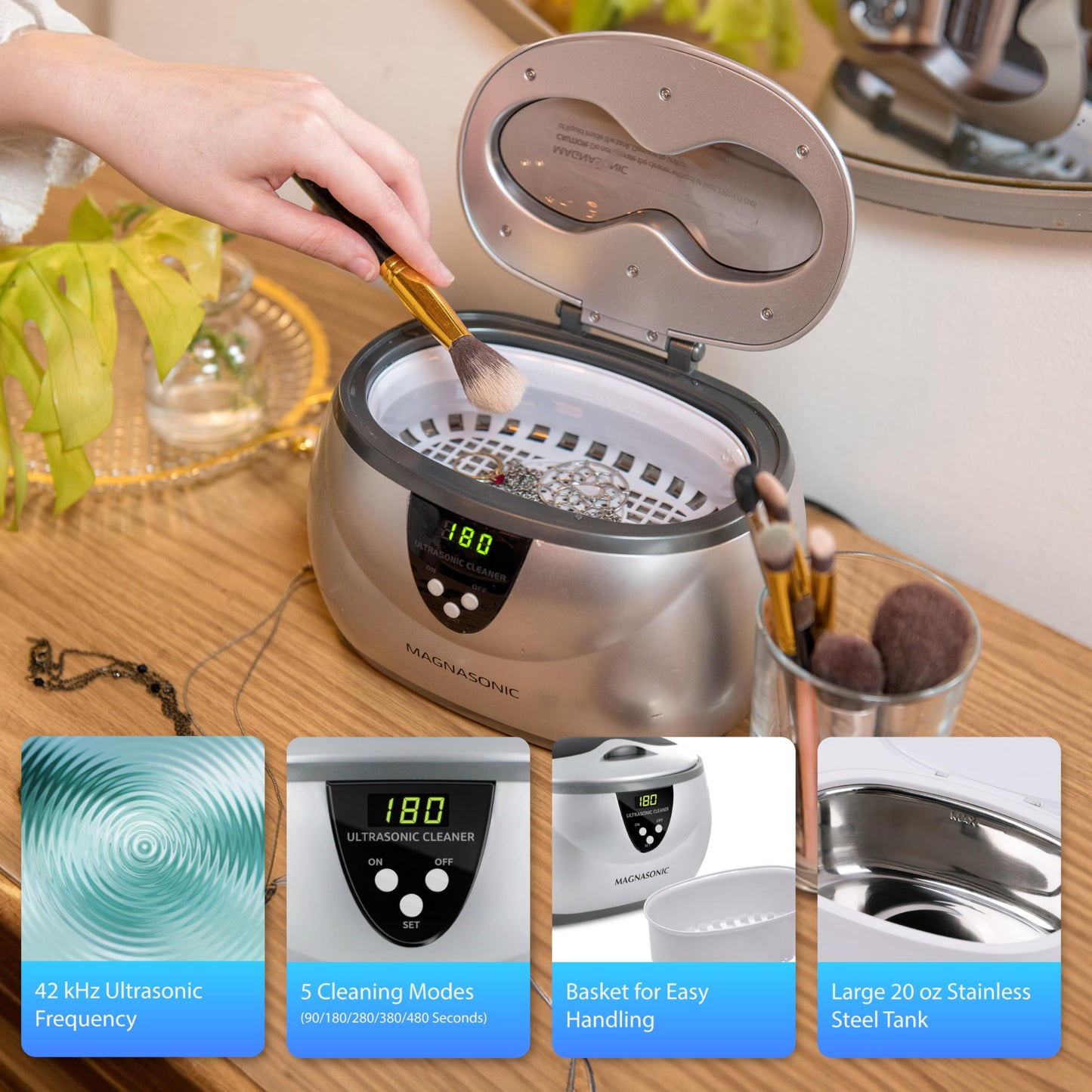 Magnasonic Ultrasonic Cleaner - 20oz Stainless Steel Tank, Digital Timer, 5 Cleaning Modes, Ultrasonic Jewelry Cleaner for All Jewelry, Eyeglasses, Watches, Dentures, Retainers & More 🍁 All In One Marketplace Canada Magnasonic
