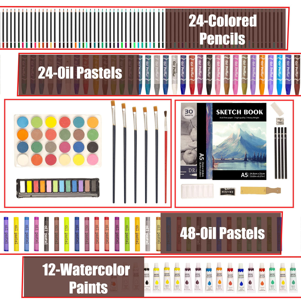 KINSPORY Art Supplies, 168-Pack Deluxe Creative Christmas Gift, Wooden Art Set Crafts Drawing Painting Coloring Kit with 1 Coloring Book, 2 Sketch Pads for Artist Beginners Kids Girls Boys (Deep Brown) 🍁 All In One Marketplace Canada