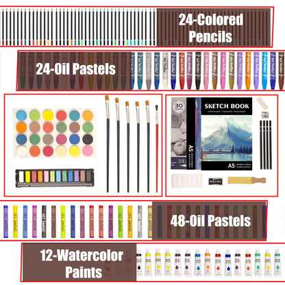 KINSPORY Art Supplies, 168-Pack Deluxe Creative Christmas Gift, Wooden Art Set Crafts Drawing Painting Coloring Kit with 1 Coloring Book, 2 Sketch Pads for Artist Beginners Kids Girls Boys (Deep Brown) 🍁 All In One Marketplace Canada