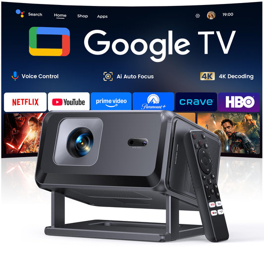 Smart Projector 4K【Google TV 14.0 & Dolby】Short Throw Mini Projectors with Auto Focus & Keystone|Compatible with Netflix|HDR10,Portable Outdoor Projecteur with WiFi & Bluetooth for Movie/Home/Bedroom - Available at All In One Marketplace Canada