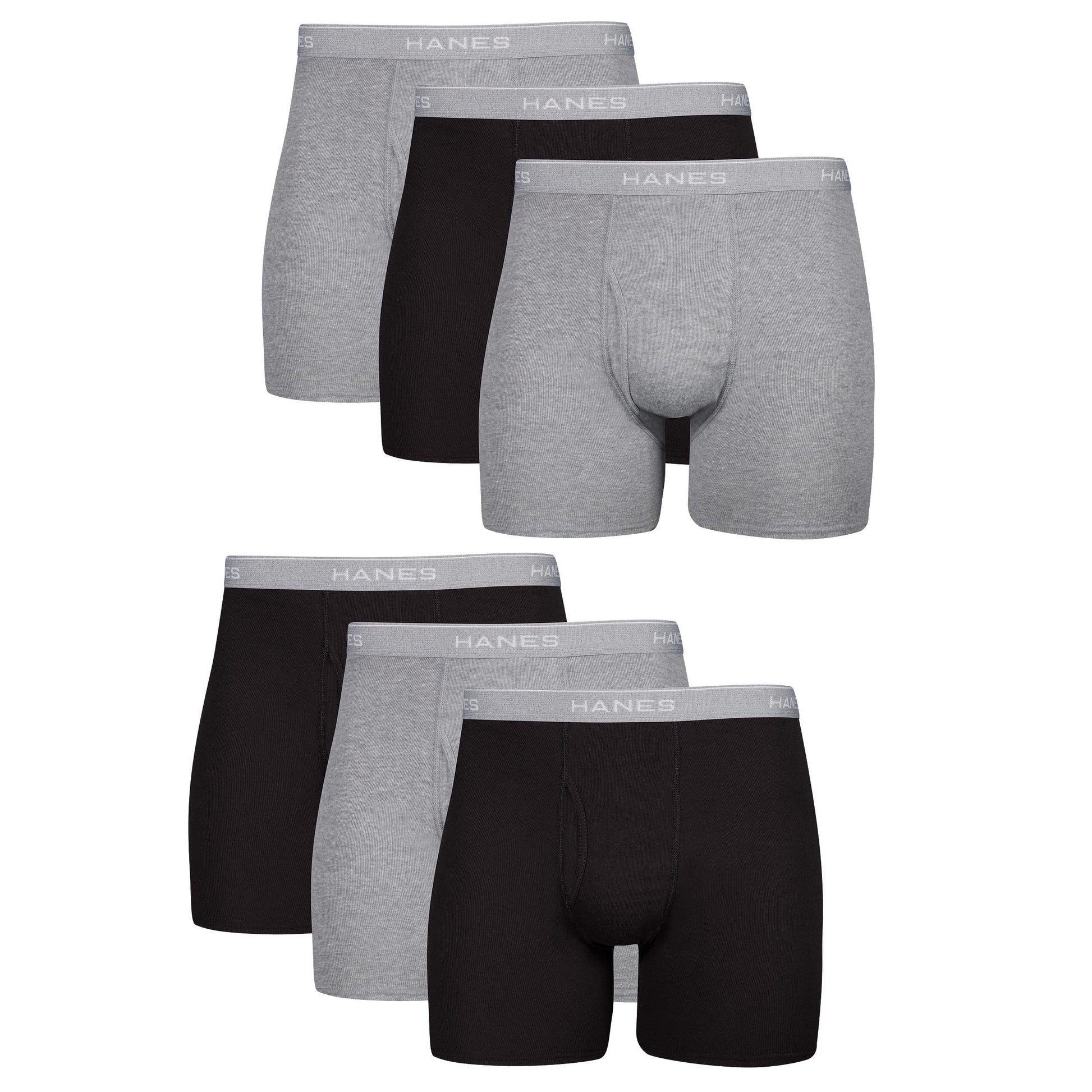 Hanes Boxer Briefs, Cool Dri Moisture-Wicking Underwear, Cotton No-Ride-up for Men, Multi-Packs Available, 6 Pack - Black/Gray, X-Large Hanes