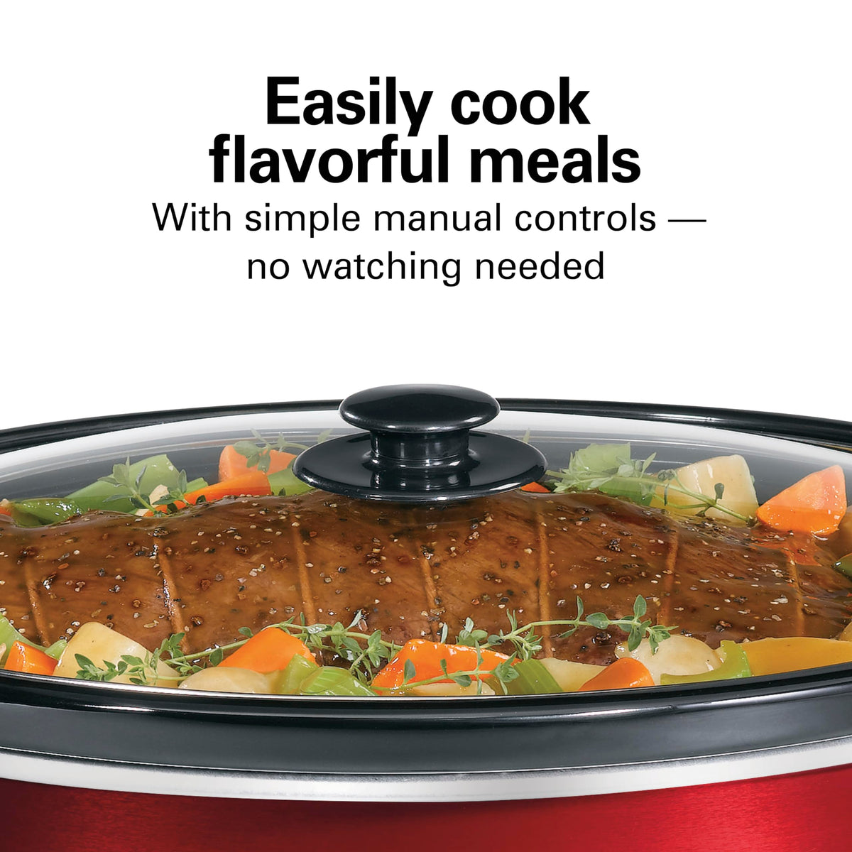 Hamilton Beach Slow Cooker, 8 Quart (7.6 L), Extra-Large Capacity, Metallic Red, Manual Controls, Keep Warm, Dishwasher Safe Stoneware Crock, Model 33184