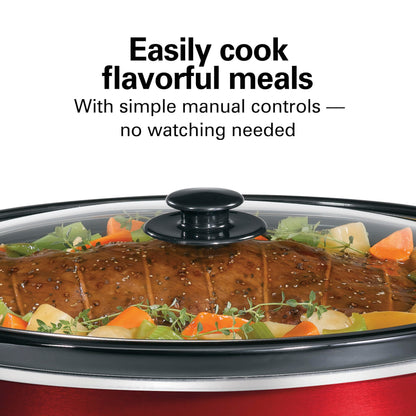 Hamilton Beach Slow Cooker, 8 Quart (7.6 L), Extra-Large Capacity, Metallic Red, Manual Controls, Keep Warm, Dishwasher Safe Stoneware Crock, Model 33184
