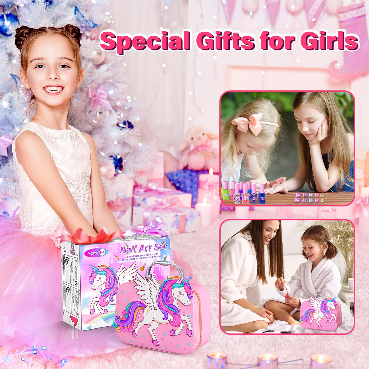 Glisiol Kids Nail Polish Set for Girls Toys, Washable Quick-Dry Toddler Nail Art Kit with Air Cooling Dryer and Cosmetic Case, Christmas or Birthday Gifts for Girls Ages 3 4 5 6 7 9 10 11 12-Pink 🍁 All In One Marketplace Canada