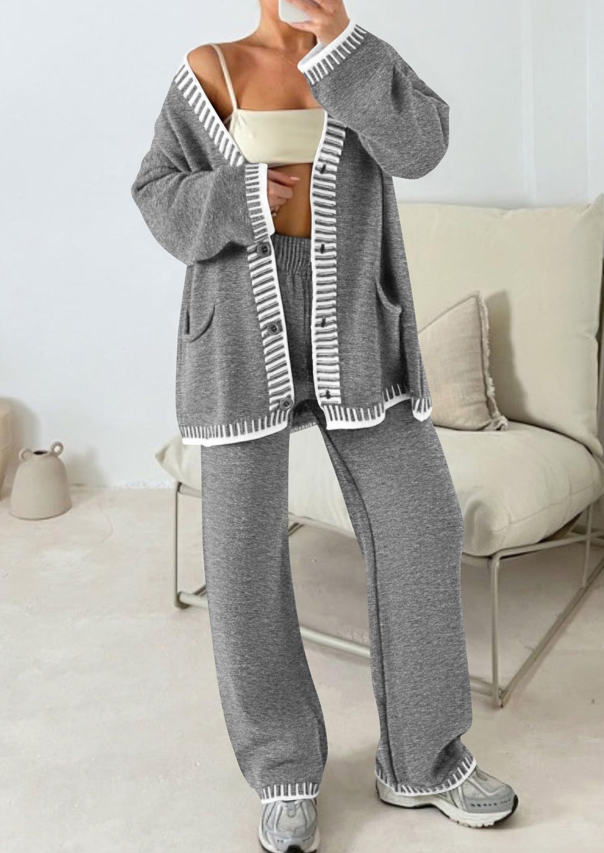 PRETTYGARDEN Women's Fall 2 Piece Knit Sweater Lounge Set(Grey,S) 🍁 All In One Marketplace Canada