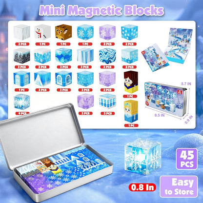 Transparent Light Up Magnetic Blocks - 45PCS Travel Toys for Kids Ages 4 5 6 7+ Magnetic Tin Box Magnet Building Princess Blue Snow Castle Build STEM Learning Toys Christmas Birthday Girls Toddlers 3+ 🍁 All In One Marketplace Canada