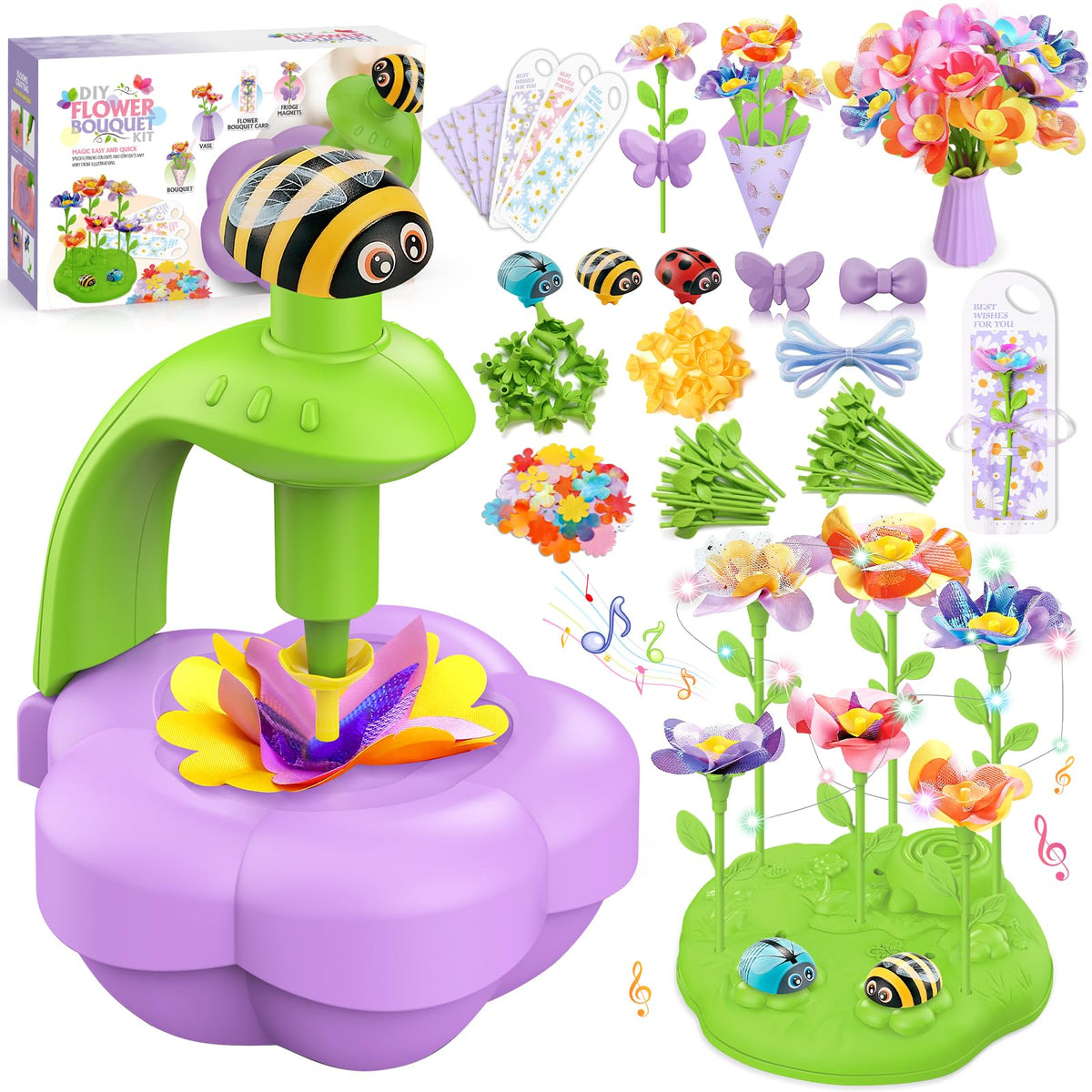 Fabric Flower Bouquets Toys, DIY Arts and Crafts Kit Toys for Kids Ages 4-8, Preschool Educational Activity Toy, Toddler Girls Christmas Birthday gifts for 4 5 6 7 8 Year Old Girl 🍁 All In One Marketplace Canada