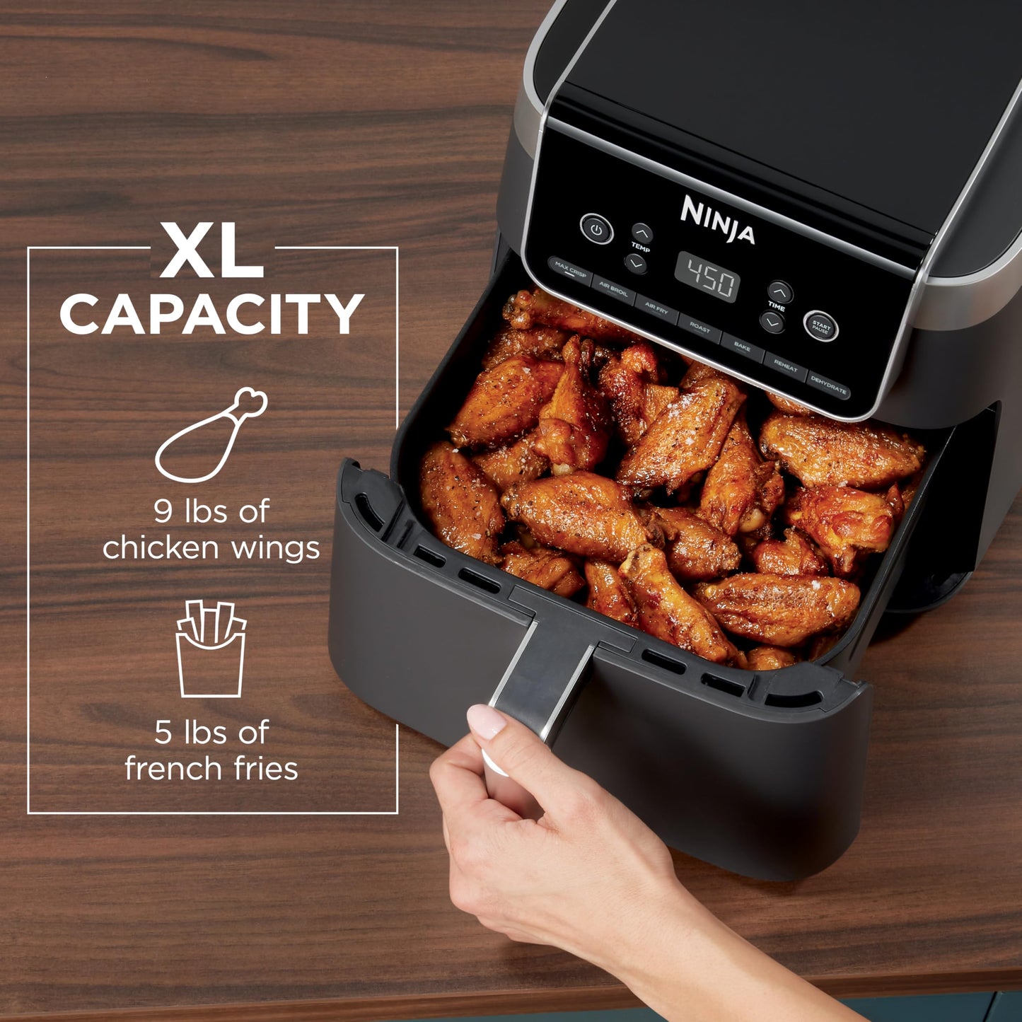 Ninja Air Fryer Pro XL 7-in-1, Max Crisp Tech, 450F for Hotter, Crispy Results, 6.5 QT Capacity, Max Crisp, Broil, Air Fry, Roast, Bake, Reheat, Dehydrate, Space Saving, AF182AMZC (Canadian Version) Ninja