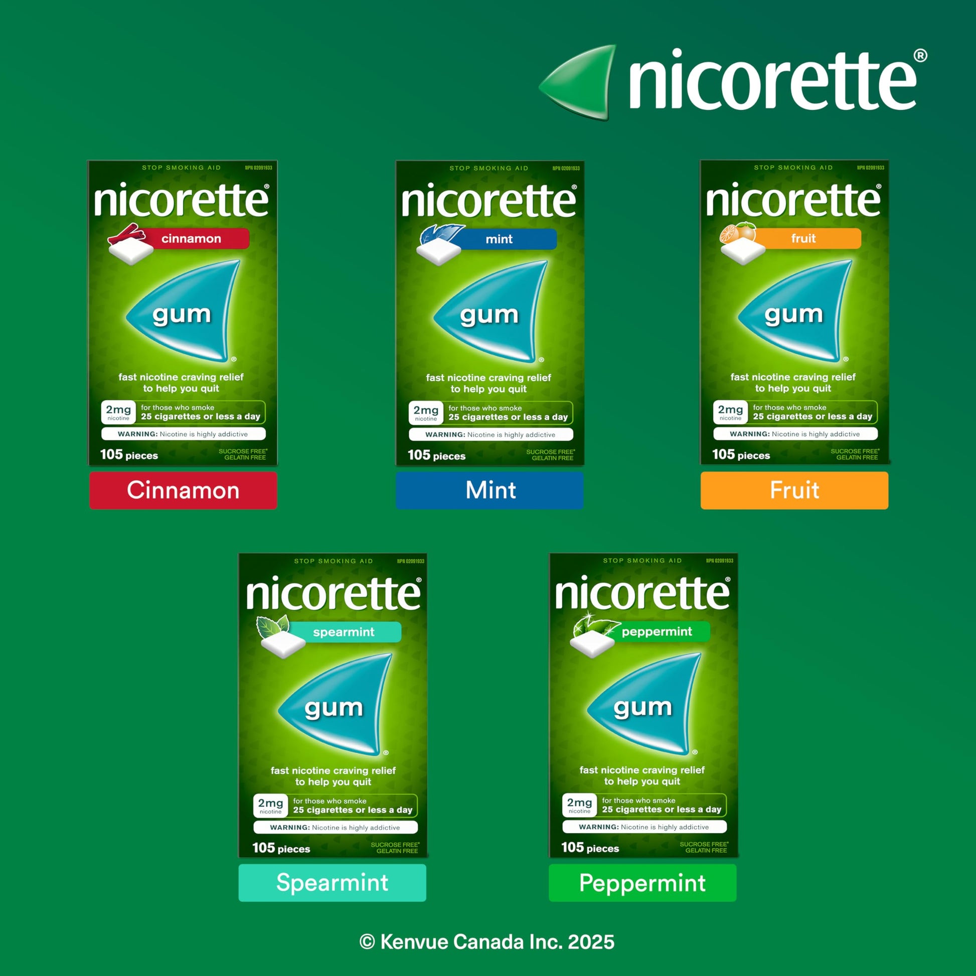 Nicorette Gum, Nicotine 4 Mg, Spearmint Flavour, Quit Smoking Aid And Smoking Cessation Aid, 210 Count Nicorette