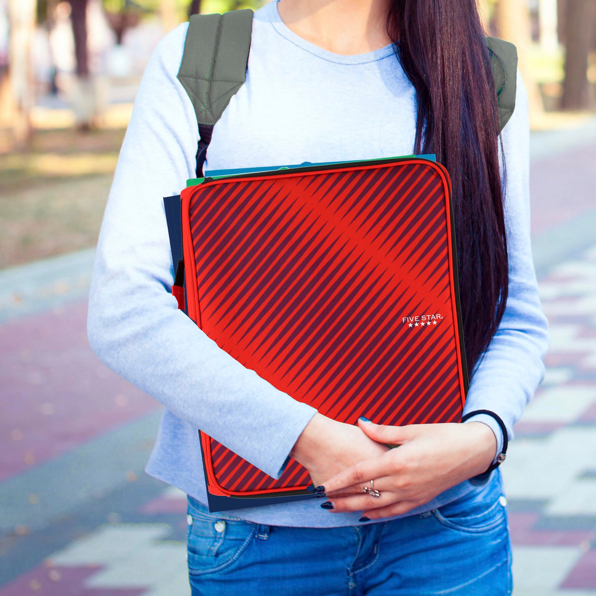 Five Star 2" Durable Zipper Binder, Includes 6 Pocket Expanding File, Red (72538)