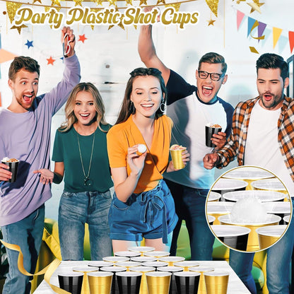 100 PCS 12 OZ Plastic Cups, Party Cups Black and Gold Cups Disposable Drinking Cup Bulk for Christmas Graduation Wedding Birthday Halloween New Year Family Gathering Festive Celebrations 🍁 All In One Marketplace Canada