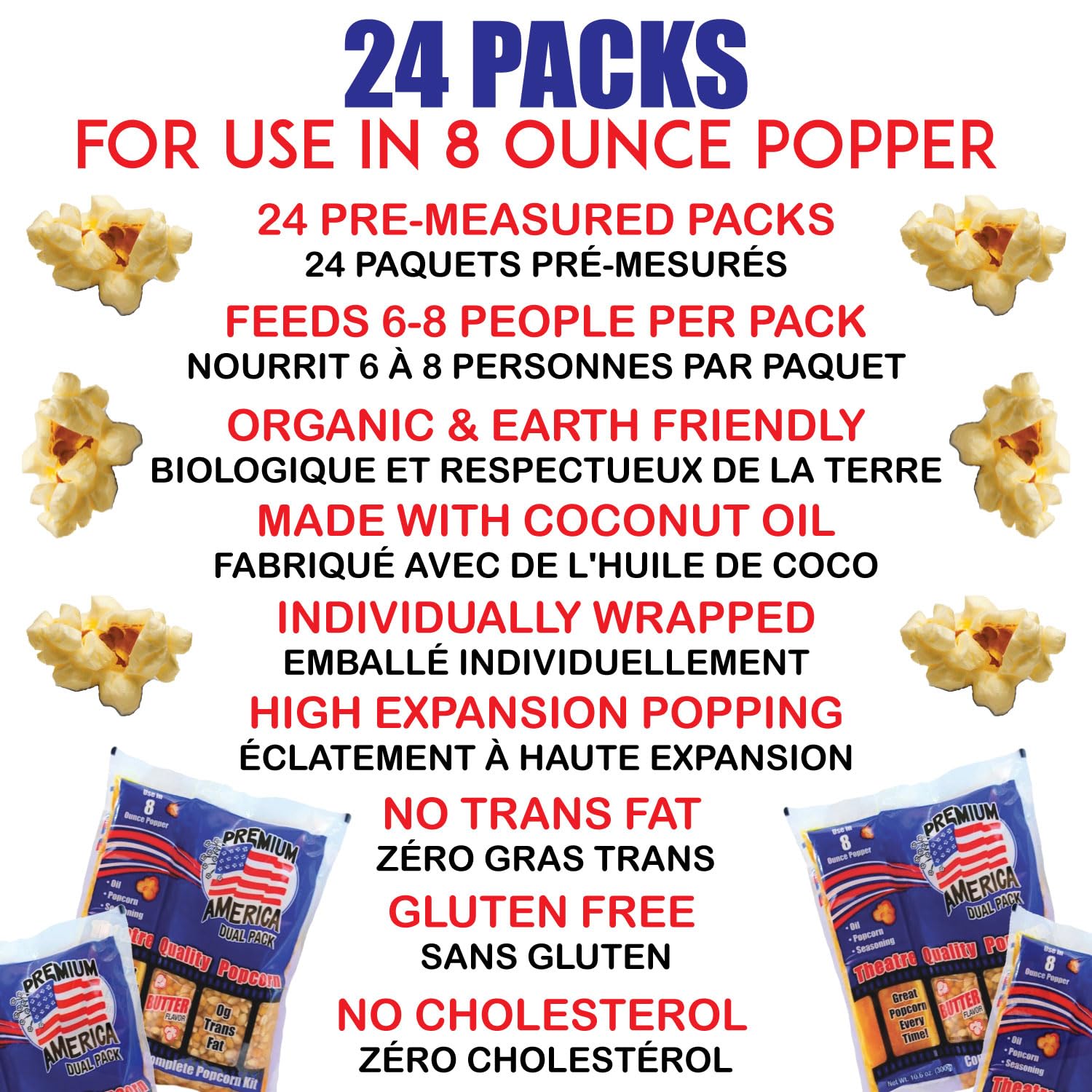 Premium America 8oz Theatre-Style Popcorn Kit - 24 Pre-Measured Butter Flavored Bags