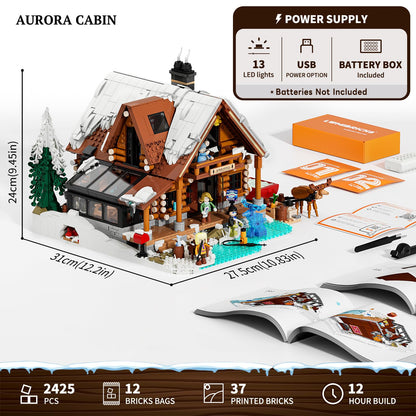 LUMIBRICKS Aurora-Cabin Christmas Lighting-Building-Bricks Set - 2425 Pcs Retro House Winter Lodge LED Light Construction Building Christmas Village Model Set for Adults and Families 🍁 All In One Marketplace Canada