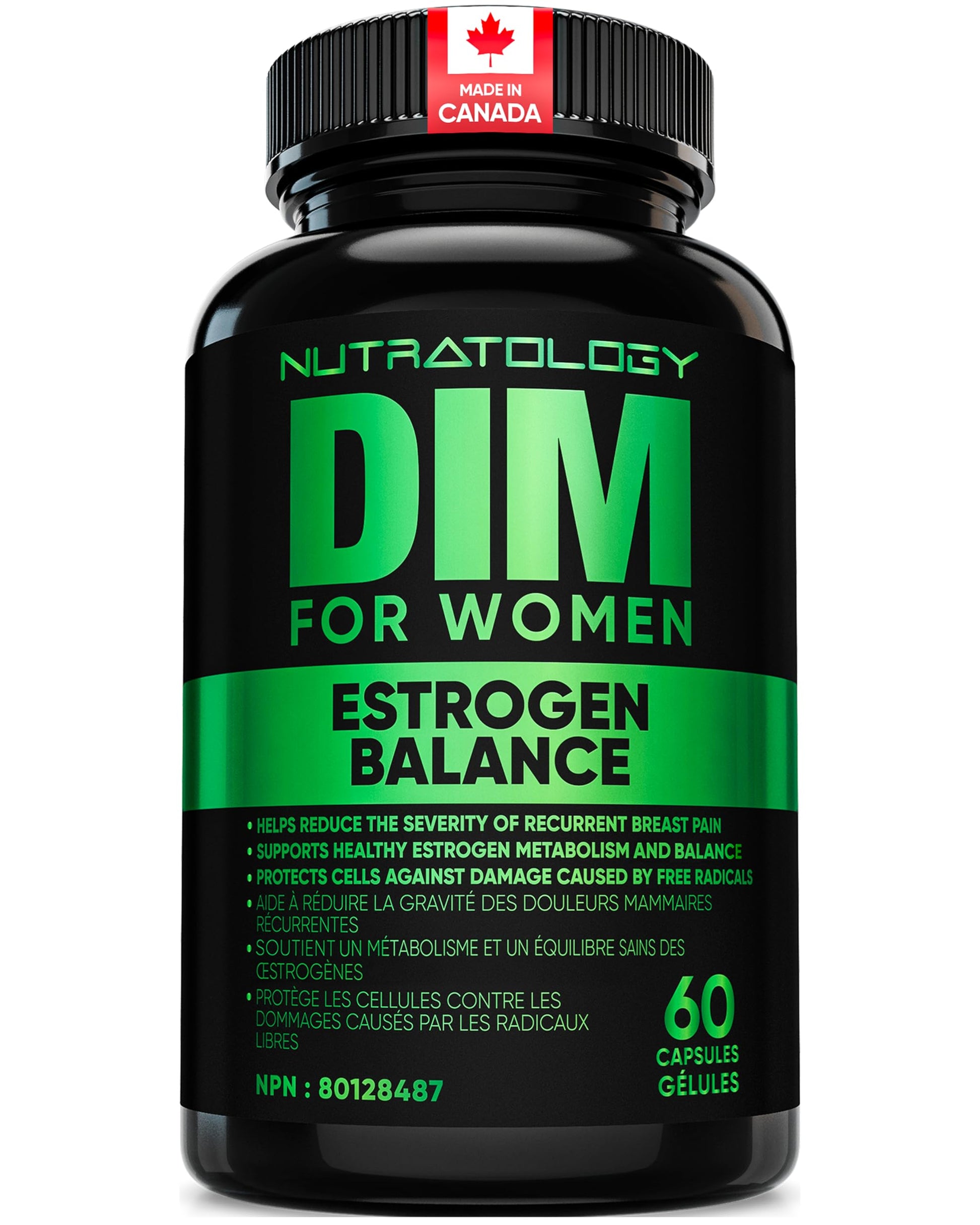 Nutratology® DIM Supplement For Women | Canadian-Made | Promotes Estrogen Balance & Metabolism - 200MG Per Capsule - Estrogen Supplements For Women | W/Black Pepper For Enhanced Absorption - 60 Caps - Available at All In One Marketplace Canada