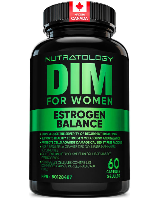 Nutratology® DIM Supplement For Women | Canadian-Made | Promotes Estrogen Balance & Metabolism - 200MG Per Capsule - Estrogen Supplements For Women | W/Black Pepper For Enhanced Absorption - 60 Caps - Available at All In One Marketplace Canada