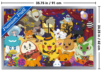 Pokémon : Fête d'Halloween - Affiche murale de groupe, 34"L x 22,4"l, version cadre argenté