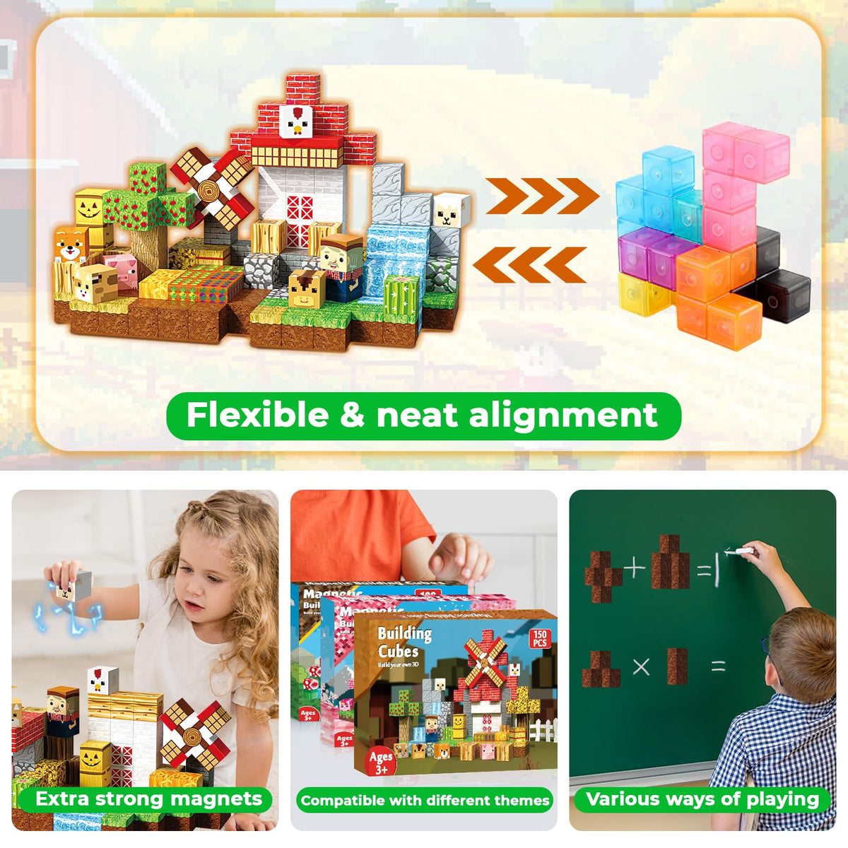 GraceDuck Magnetic Blocks 150 PCS Build Farm Animal Homes, Magnetic Building Cubes Montessori Toys for Toddler Christmas Birthday Gifts, STEM Sensory Toys for 3 4 5 6 7 8 9 10 Year Old Boys Girls 🍁 All In One Marketplace Canada