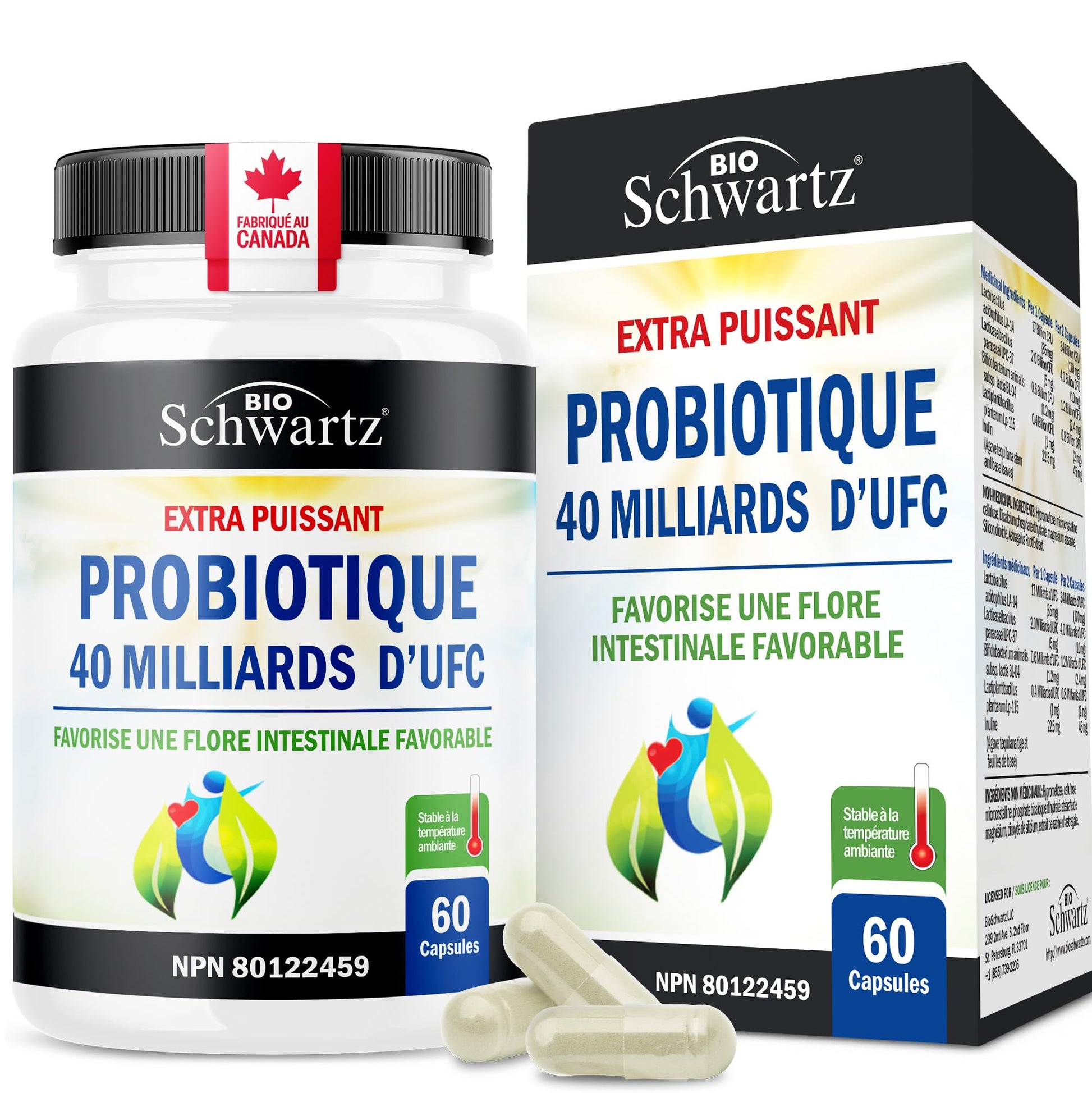 Probiotic 40 Billion CFU - Synbiotics Gut Health - Proudly Canadian Made - Bloating Relief & Digestive Health Support - Guaranteed Potency Probiotics for Men & Women - Shelf Stable, Non-GMO, 60ct