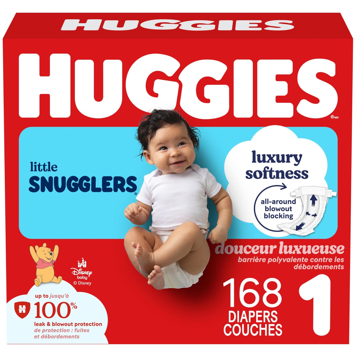 Couches pour bébés HUGGIES Little Snugglers, Taille 1, 168 unités