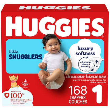 Couches pour bébés HUGGIES Little Snugglers, Taille 1, 168 unités