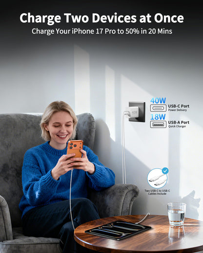 USB C Charger Block, 2Pack 40W Dual Port Type C Fast Wall Charger Plug Cube