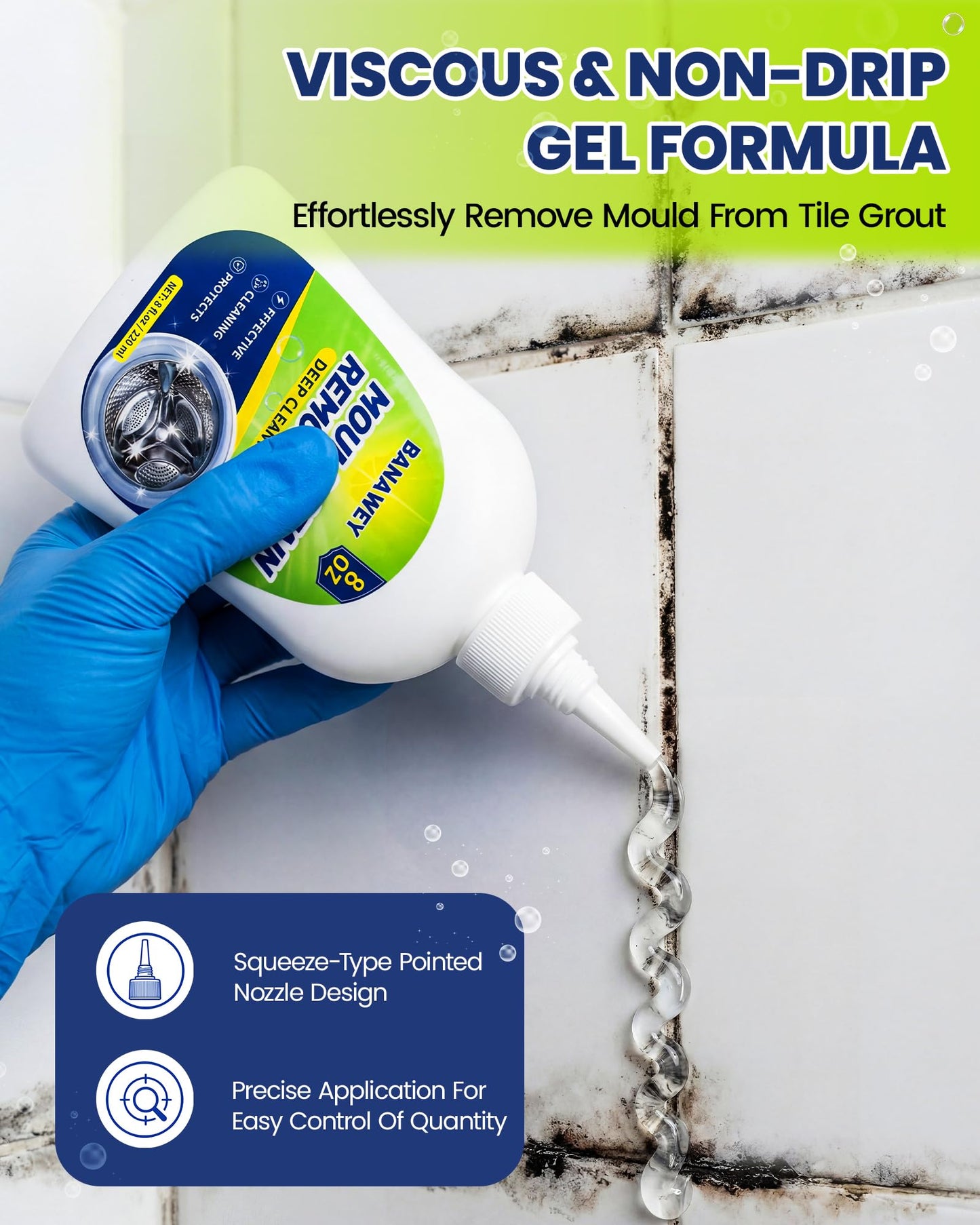 Mould Remover Gel - Household Washing Machine Cleaner, Tile Grout Cleaner with Brush, Mildew Stain Remover for Washer Rubber, Shower, Bathroom, Bathtub Caulk, Kitchen Sink, Fridge Seal, Wall - 8 Fl Oz - Available at All In One Marketplace Canada