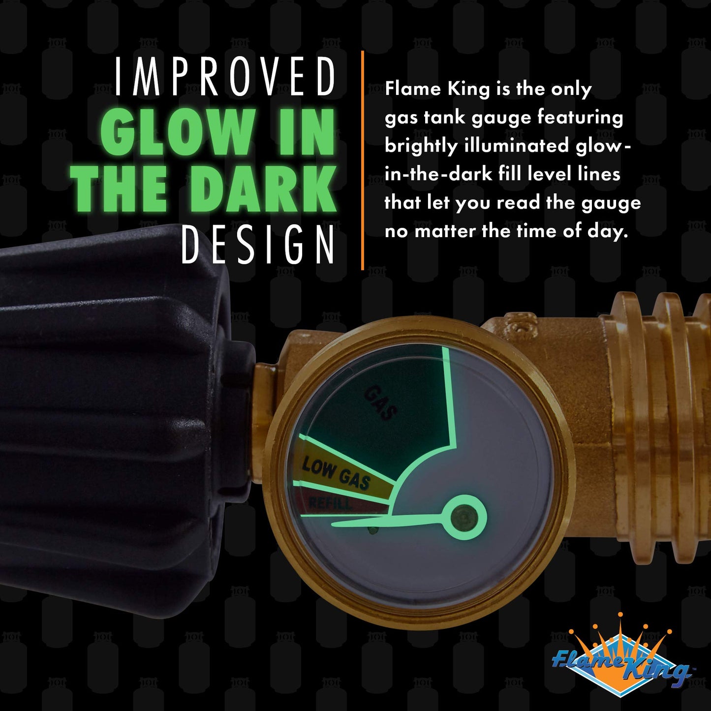 Flame King Propane Tank Gauge Level Indicator, Leak Detector Gas Pressure Meter, Color Coded & Glows in The Dark, Universal for All Cylinders, Solid Brass (2-Pack) Flame King