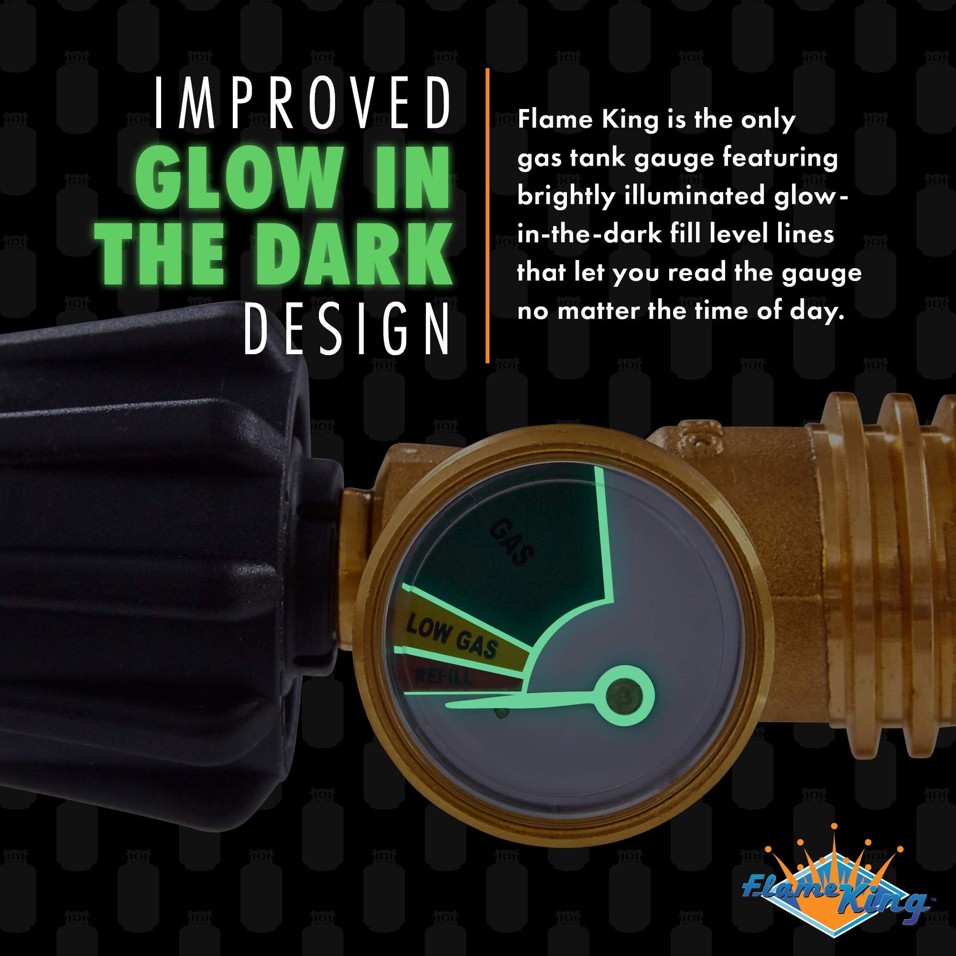 Flame King Propane Tank Gauge Level Indicator, Leak Detector Gas Pressure Meter, Color Coded & Glows in The Dark, Universal for All Cylinders, Solid Brass (2-Pack) Flame King