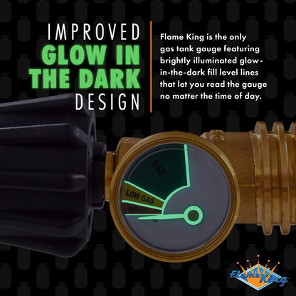 Flame King Propane Tank Gauge Level Indicator, Leak Detector Gas Pressure Meter, Color Coded & Glows in The Dark, Universal for All Cylinders, Solid Brass (2-Pack) Flame King