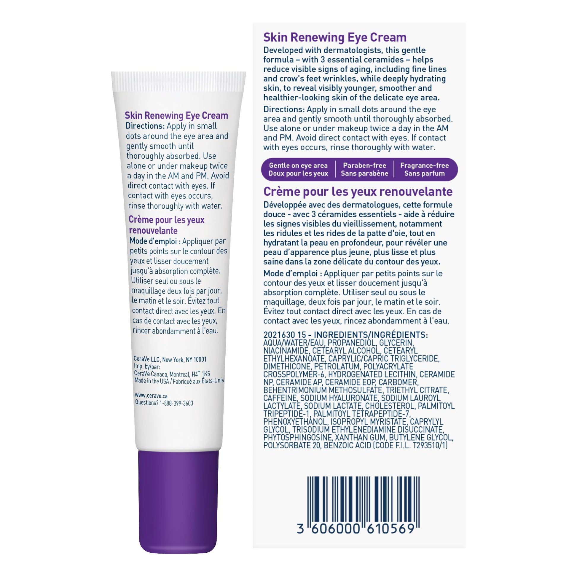 CeraVe Skin Renewing Eye Cream, Under Eye Cream with Caffeine, Peptides, & Hyaluronic Acid, Reduce Appearance of Fine Lines. Fragrance-Free & Ophthalmologist Tested, 15 mL - Available at All In One Marketplace Canada