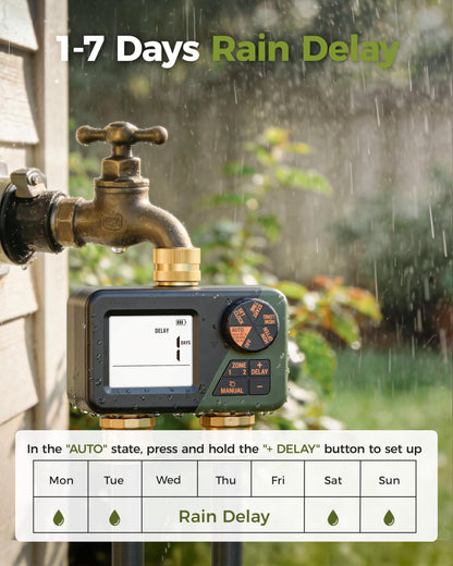 Diivoo 2 Zone Water Timer for Garden Hose, Programmable Sprinkler Hose Timer with Brass Inlet & Outlet, IP66 Waterproof, Rain Delay & Manual Mode for Irrigation, Lawn, Yard - Available at All In One Marketplace Canada