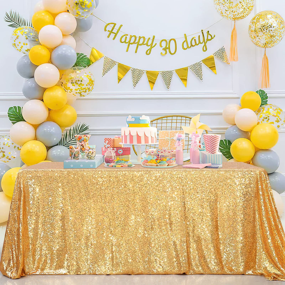 Nappe à paillettes dorées B-Cool, nappe de fête scintillante, nappe brillante 152 x 259 cm, rectangulaire, classe et élégante, pour décorations de table de Noël, Halloween et soirées à thème