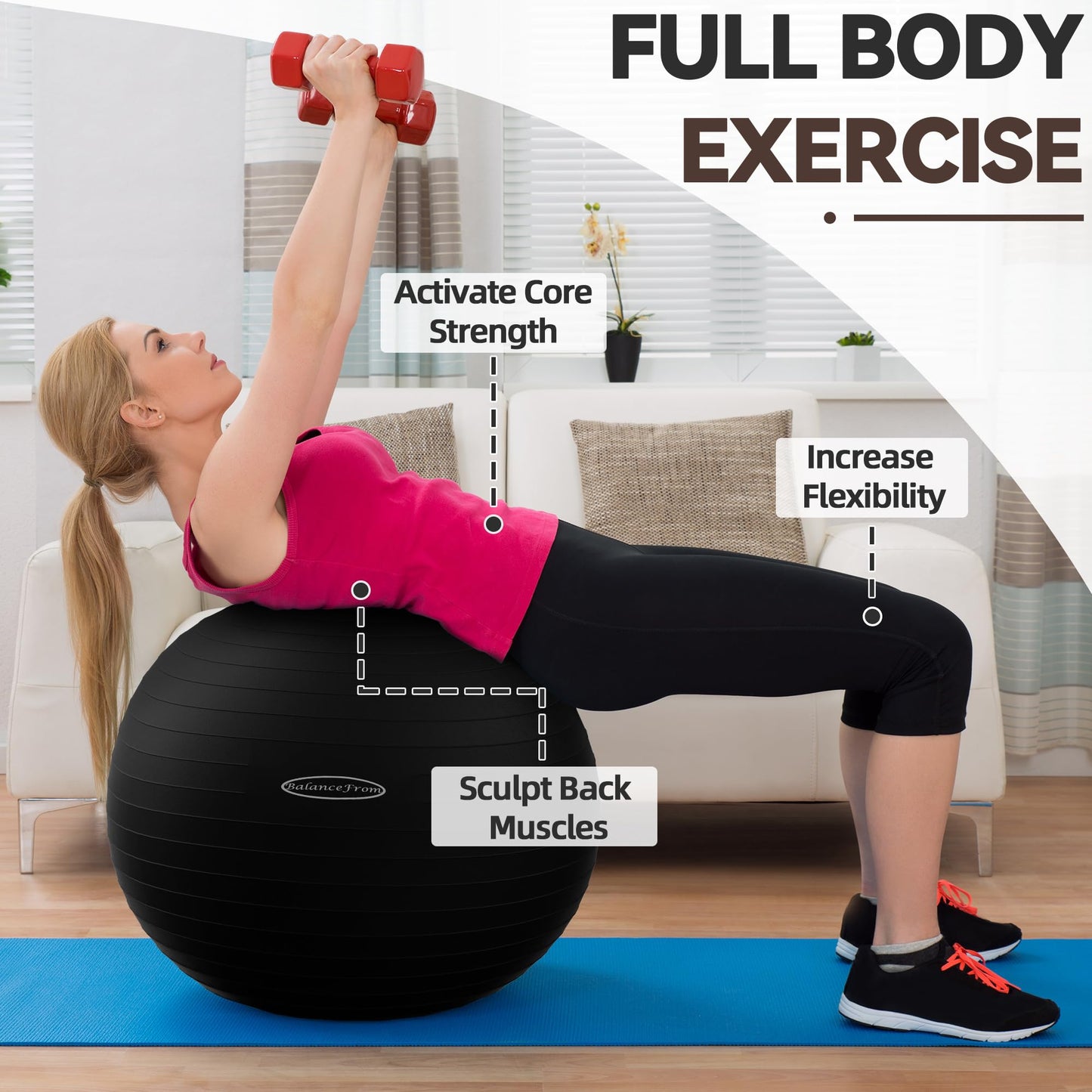BalanceFrom Anti-Burst Slip Resistant Exercise Ball - 26-inch Black, 2,000-Pound Capacity