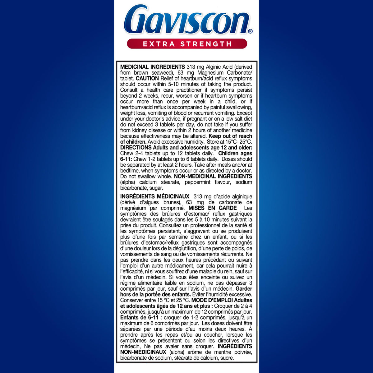 Gaviscon Extra Strength Tablets - 60 Count - Chewable Foaming Antacid Tablets for Day and Night Heartburn Relief, Acid Reflux and GERD Relief, Cooling & Refreshing Peppermint - Free of Aluminum, Lactose and Gluten 🍁 All In One Marketplace Canada