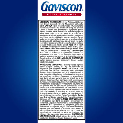 Gaviscon Extra Strength Tablets - 60 Count - Chewable Foaming Antacid Tablets for Day and Night Heartburn Relief, Acid Reflux and GERD Relief, Cooling & Refreshing Peppermint - Free of Aluminum, Lactose and Gluten 🍁 All In One Marketplace Canada
