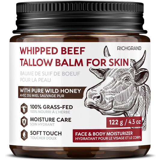 Beef Tallow Face Cream, Whipped Tallow and Honey Balm for Face and Body, Grass Fed Natural Skincare Moisturizer for Dry and Sensitive Skin, Hydrating Body Butter - Available at All In One Marketplace Canada