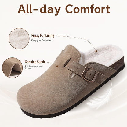 KIDMI Women's Fur Lined Genuine Suede Clogs Fuzzy Cork Footbed Potato Shoes 🍁 All In One Marketplace Canada