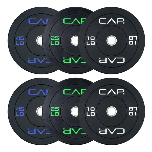 CAP Barbell Economy Olympic Bumper Plate Set with Color Logo, Black, 160 lbs Set 🍁 All In One Marketplace Canada CAP