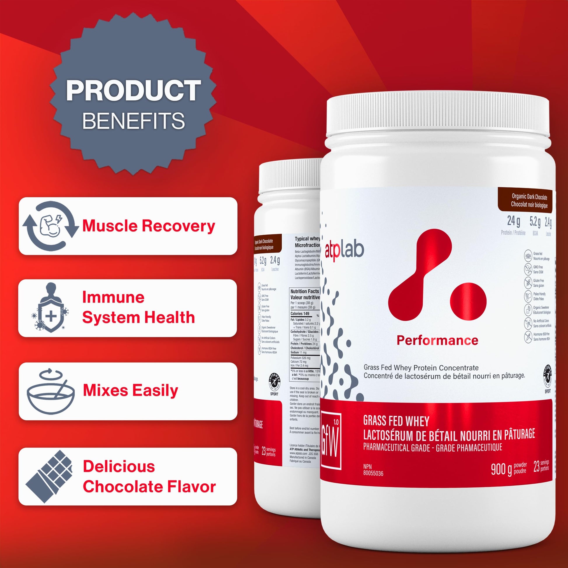 ATP LAB Grass-Fed Whey Protein Powder 900g - Chocolate