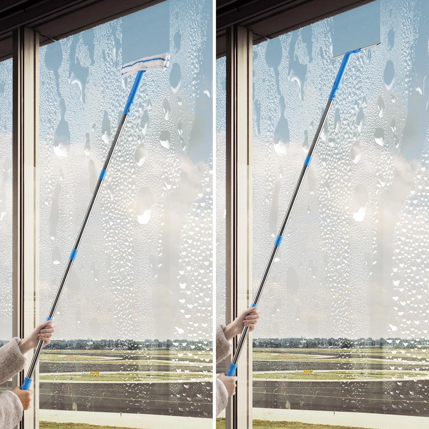 Mitclear Window Cleaner with Long Handle(57IN), Glass Cleaning Tools with Silicone Squeegee & Microfiber Scrubber, Window Cleaning Kit for Shower Glass Mirror Door Car - Available at All In One Marketplace Canada