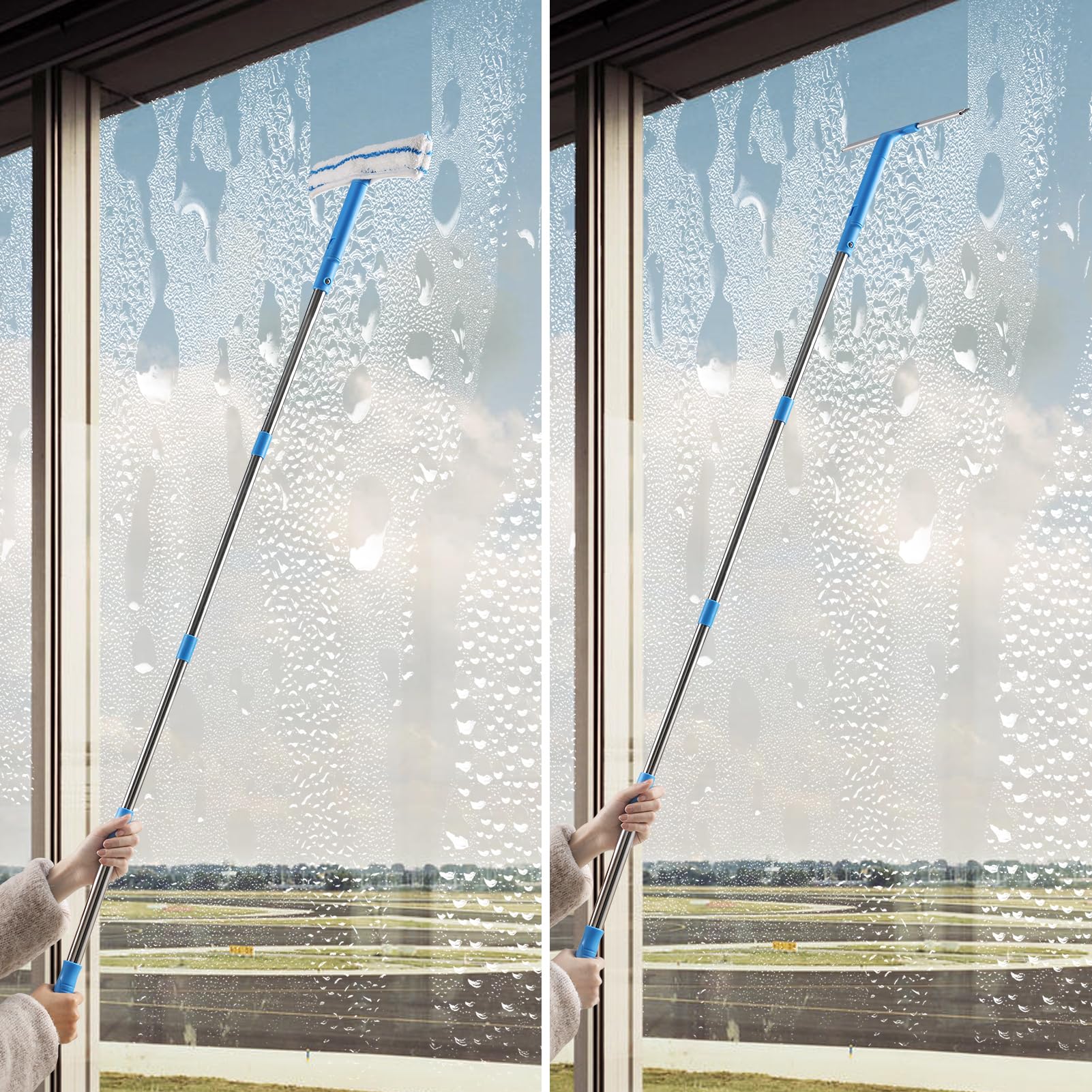 Mitclear Window Cleaner with Long Handle(57IN), Glass Cleaning Tools with Silicone Squeegee & Microfiber Scrubber, Window Cleaning Kit for Shower Glass Mirror Door Car - Available at All In One Marketplace Canada