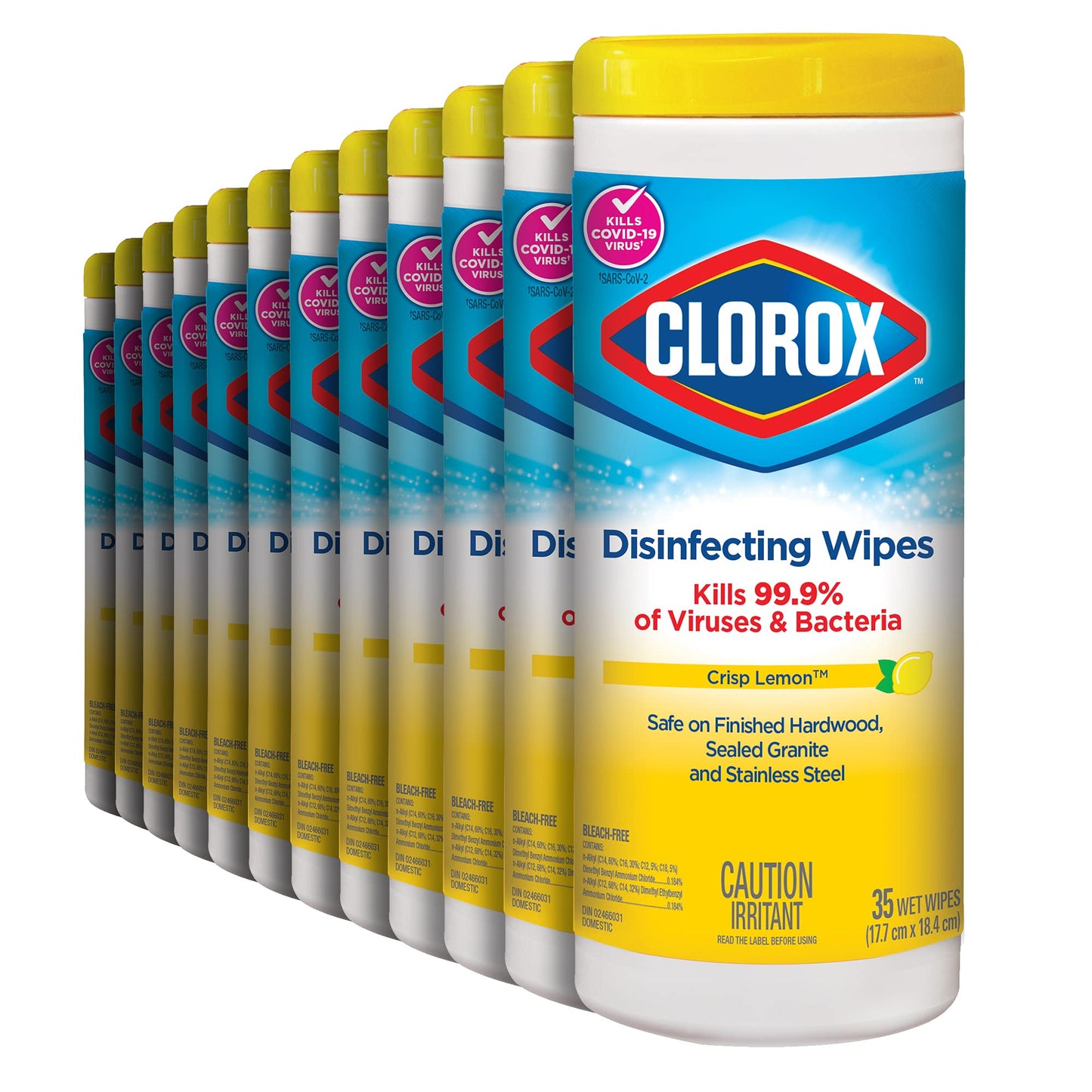 Clorox Disinfecting Wipes, Crisp Lemon, Kills 99.99% of Viruses & Bacteria, Multi-Pack of 12 - (12 x 35) 420 Wipes