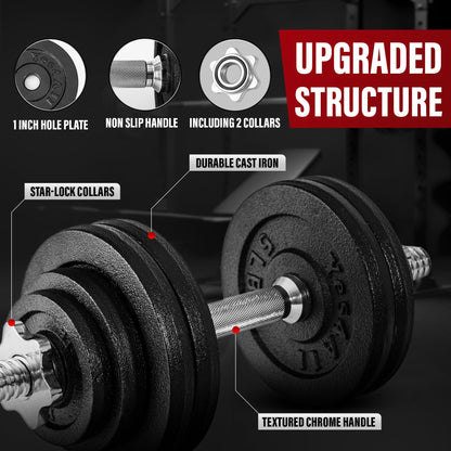 Yes4All Adjustable Cast Iron Dumbbell Set with Connector, 40 lb Combo, Black, Converts to Barbell for Home Gym Yes4All