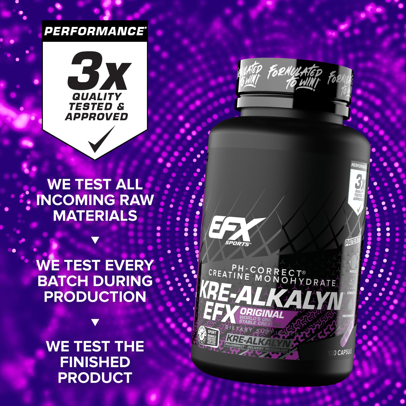 EFX Sports Kre-Alkalyn | PH-Correct Creatine Monohydrate | Informed-Choice, Gain Strength, Build Muscle & Enhance Performance I No Bloating, No Water Retention - 120 Capsules / 60 Servings EFX Sports