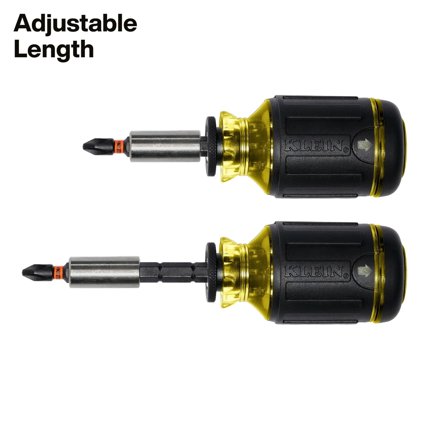 Klein Tools 32308 Multi-bit Stubby Screwdriver, Impact Rated 8-in-1 Adjustable Magnetic Tool with Phillips, Slotted, Square and Nut Driver KLEIN TOOLS
