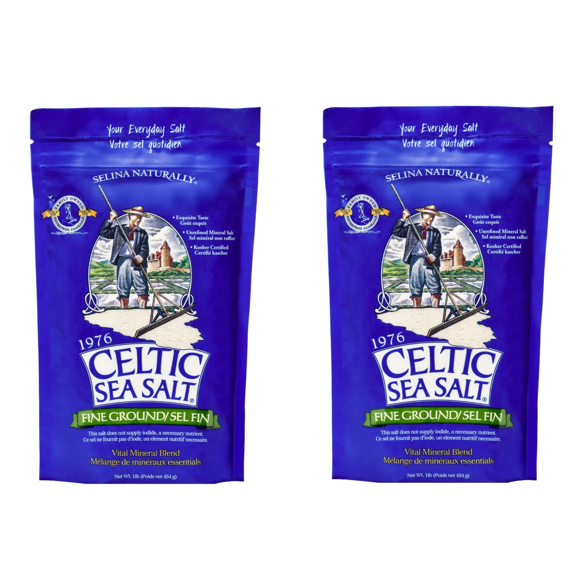 Celtic Sea Salt Fine Ground - Resealable Bags, 1 Pound, 2 Pack