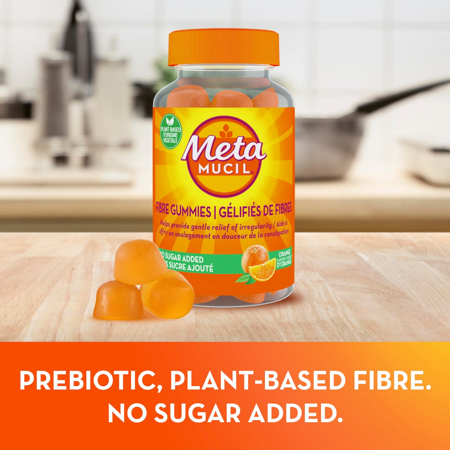 Metamucil Fibre Gummies, No Sugar Added, Orange Flavour, Prebiotic, Plant-Based, 105 Count